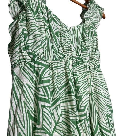 Blu Pepper Green & White Leaf Print Ruffle Mini Dress Women’s Medium Boho - Picture 2 of 7